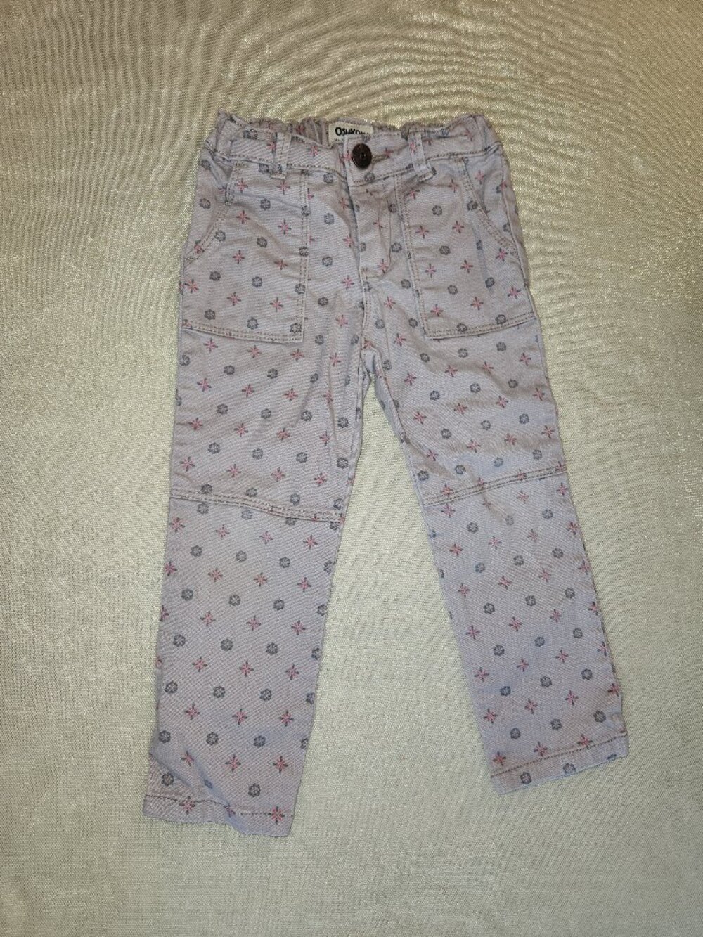 OshKosh B'gosh Girls Floral Print Pants Size 3T Gray Stretch Cotton Straight Leg